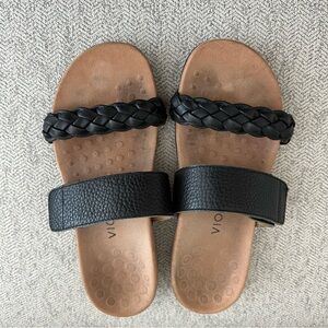 Vionic Jeanne Black Braided Sandals with Adjustable Strap